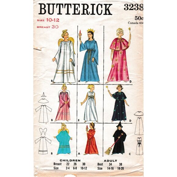 Vintage Sewing PATTERN Butterick 3238, Girls 1965 Halloween Costumes, Queen Prin - Picture 1 of 4